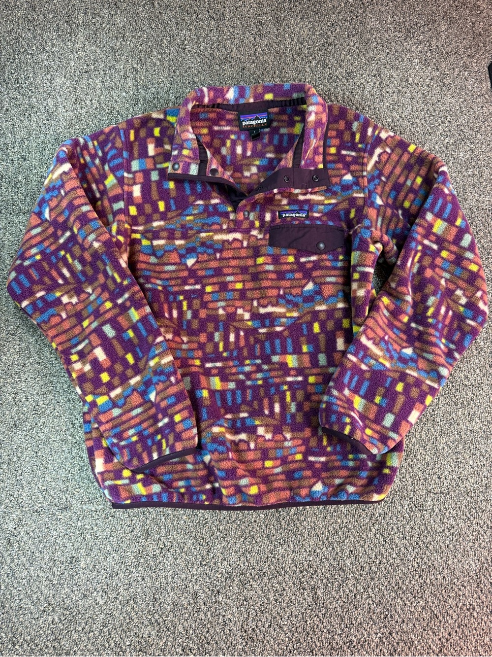 Patagonia Womens Synchilla Purple Multi Snap-T Fleece Pullover